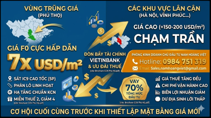 Chọn đất công nghiệp Phú Thọ tại cụm Phú Hộ chính là bước đi "đi tắt đón đầu" thông minh: Hưởng trọn vẹn vị trí của một KCN lớn nhưng với chi phí của giai đoạn đầu tư ban sơ.